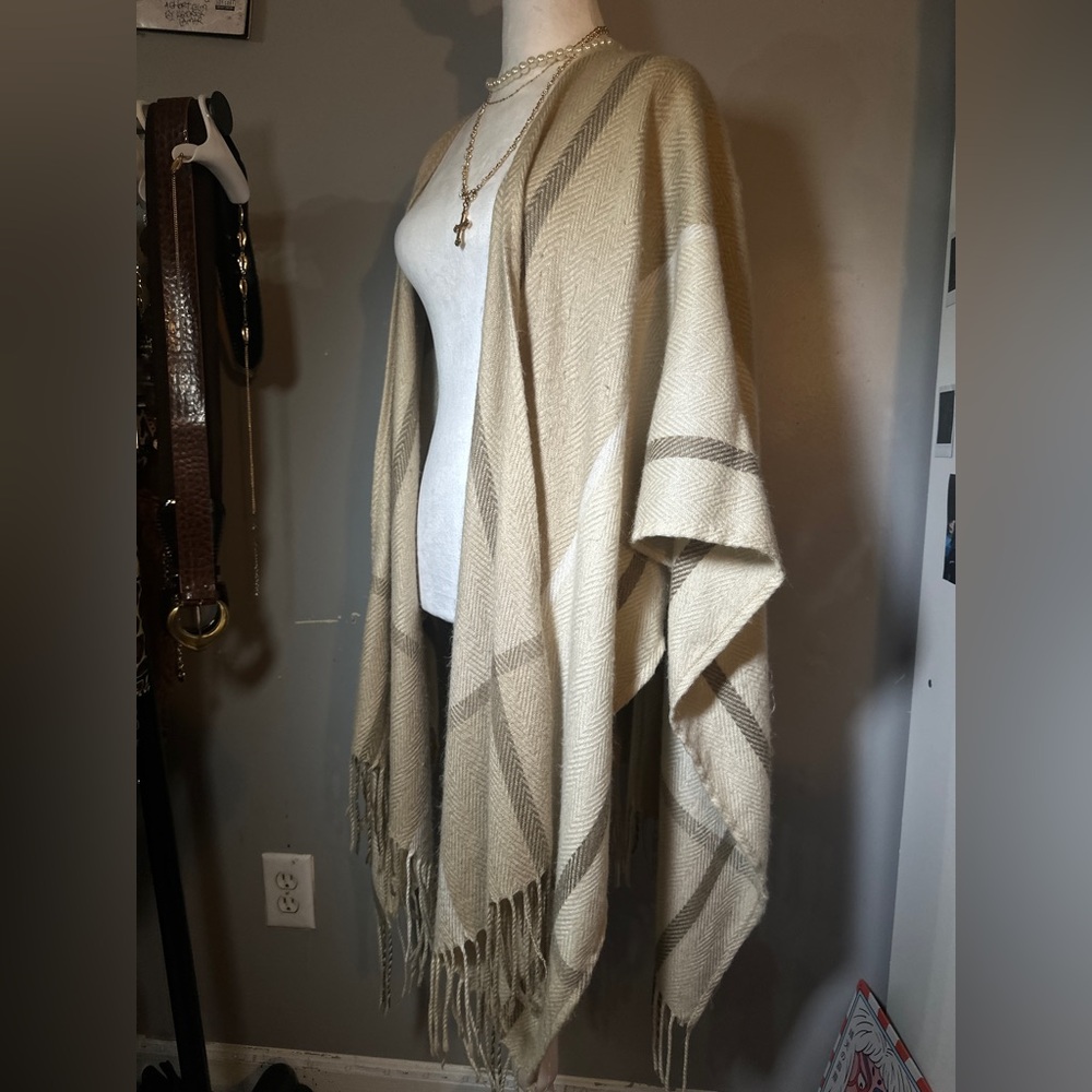 Beige Plaid Shawl Wrap